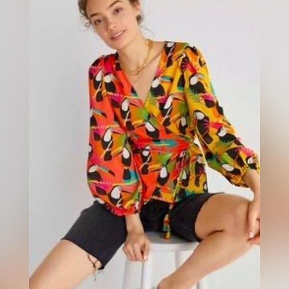 Farm Rio X Anthropologie Rainforest Wrap Blouse Size XS NWT - Picture 1 of 13